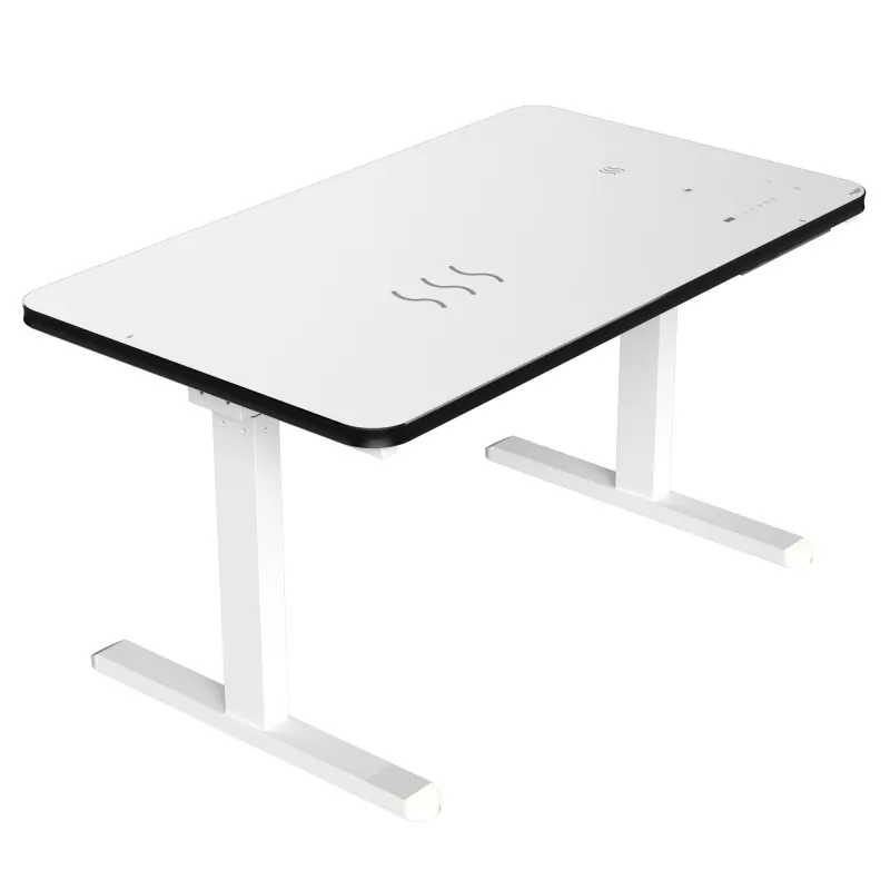 Tabel de ridicare electrică cu motor dublu din sticlă alb