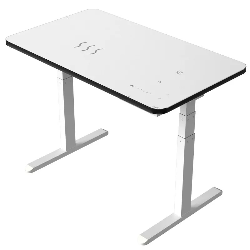 Tabel de ridicare electrică cu motor dublu din sticlă alb