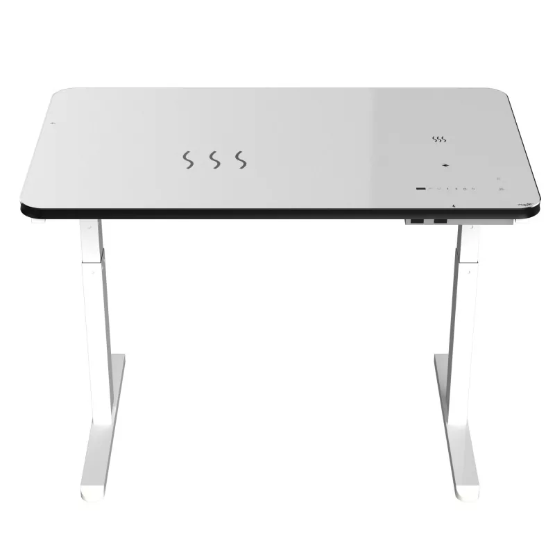 Tabel de ridicare electrică cu motor dublu din sticlă alb