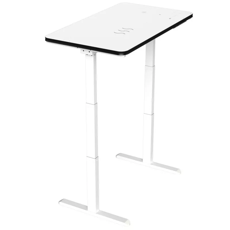 Tabel de ridicare electrică cu motor dublu din sticlă alb